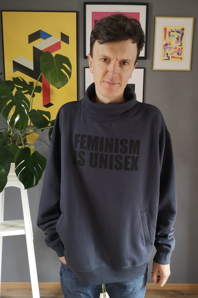 Unisex sweater Feminism is Unisex: Dark grey +Black Organic cotton
