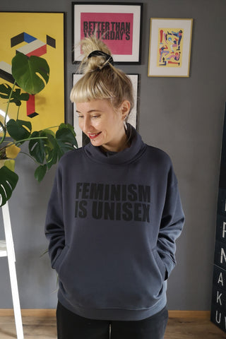 Unisex sweater Feminism is Unisex: Dark grey +Black Organic cotton