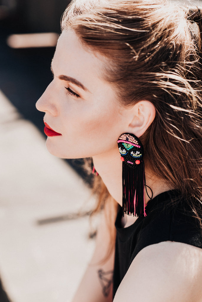 Statement earrings with fringe "I Create My Own Reality"
