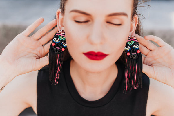 Statement earrings with fringe "I Create My Own Reality"