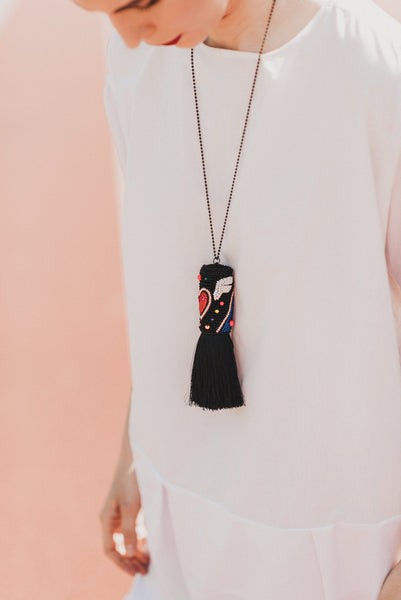 Oversized concept tassel necklace "I Put My Heart Into It"