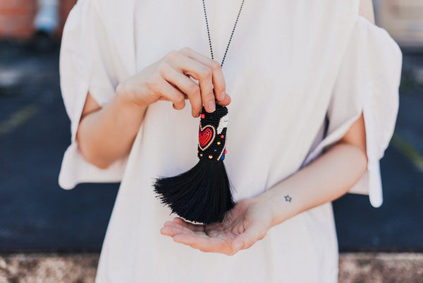 Oversized concept tassel necklace "I Put My Heart Into It"
