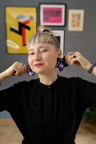 Oversized One of a Kind Mismatched Statement Earrings with Oversized Crystals “I'll Give You Moon and a Star“