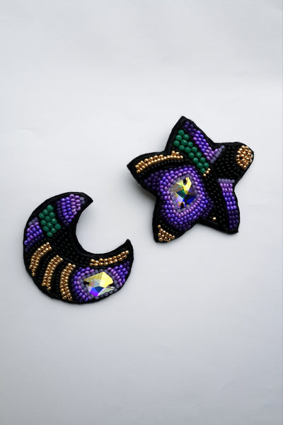Oversized One of a Kind Mismatched Statement Earrings with Oversized Crystals “I'll Give You Moon and a Star“