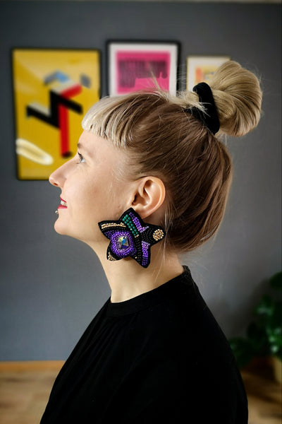 Oversized One of a Kind Mismatched Statement Earrings with Oversized Crystals “I'll Give You Moon and a Star“