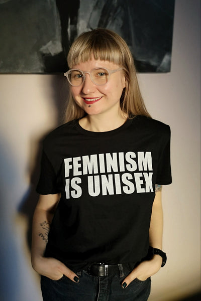 Feminism is Unisex - Black Organic Oversized Unisex Tshirt with White Print