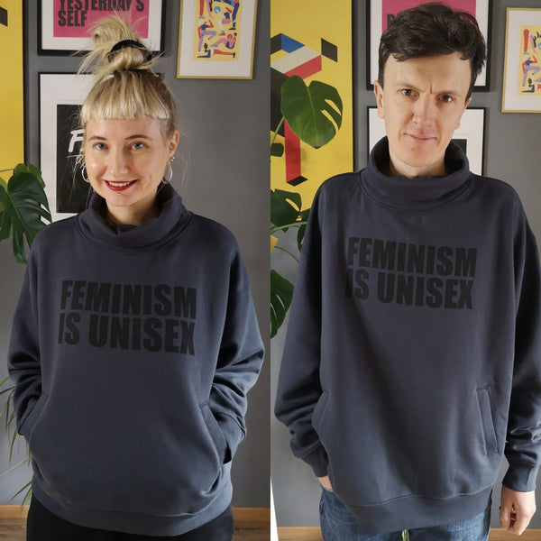 Unisex sweater Feminism is Unisex: Dark grey +Black Organic cotton