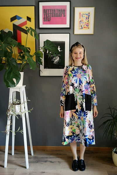 Vaira Vīķe - Freiberga dress - 70s Inspired All Season Colorful Lāčplēsene/ Heroine Dress - With Open Back Detail and Statement Pockets