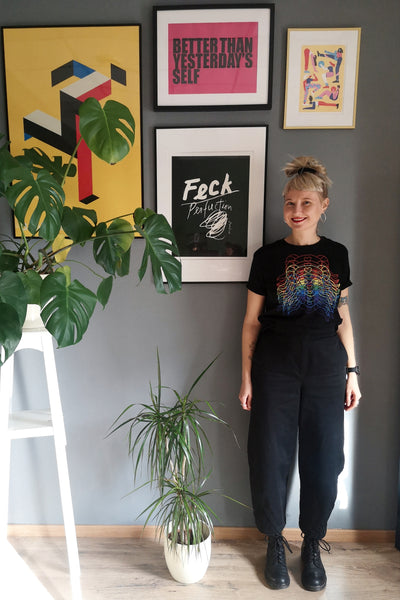 Rainbow Lāčplēsene/ Heroine - Black Organic Oversized Unisex Tshirt with Colorful Print