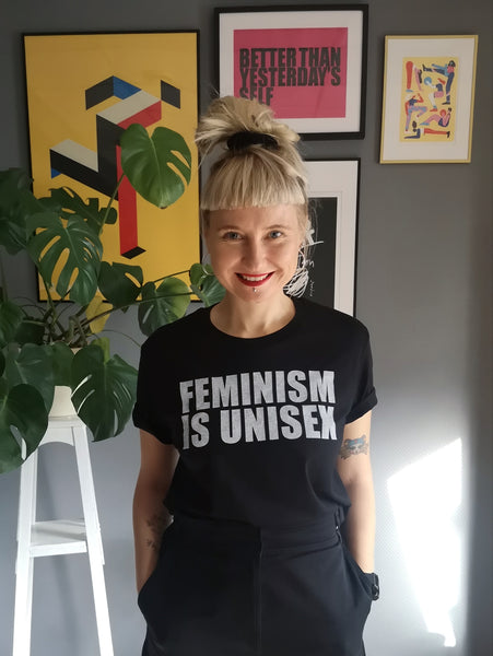 Feminism is Unisex - Black Organic Oversized Unisex Tshirt with White Print