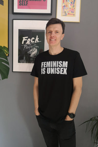 Feminism is Unisex - Black Organic Oversized Unisex Tshirt with White Print