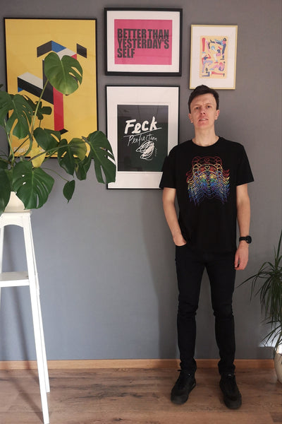 Rainbow Lāčplēsene/ Heroine - Black Organic Oversized Unisex Tshirt with Colorful Print