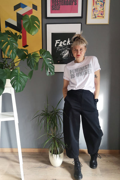 Feminism is Unisex - White Organic Unisex Tshirt with Light Grey Print