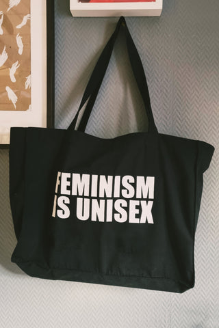 Black and White Oversized Sturdy Fabric Statement Shopper Bag with Inside Pocket and Stud Fastening