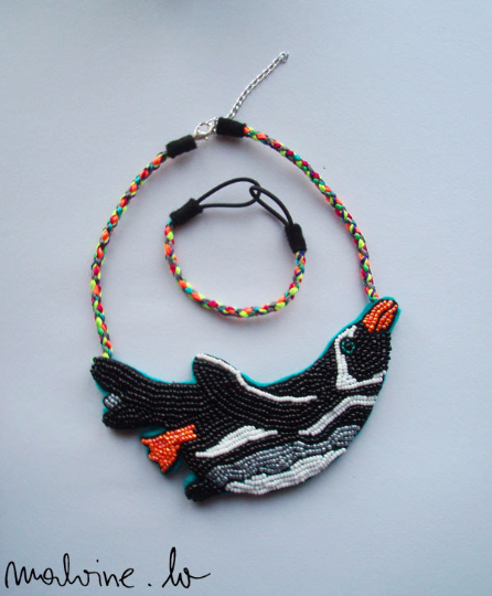 Necklace and bracelet set "Flying Penguin"