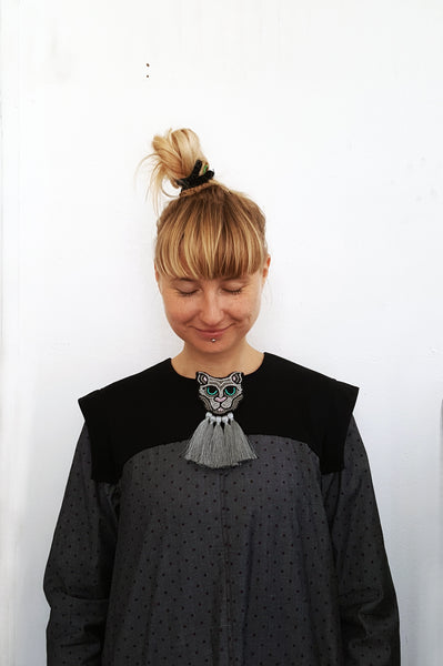 Grey Cat with grey tassels