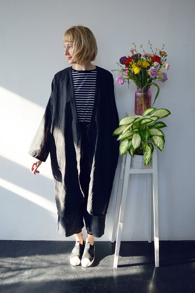 Fresh and New Spring Summer 2018 Black Linen Transformer Kimono - from dress to a summer coat