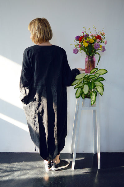 Fresh and New Spring Summer 2018 Black Linen Transformer Kimono - from dress to a summer coat
