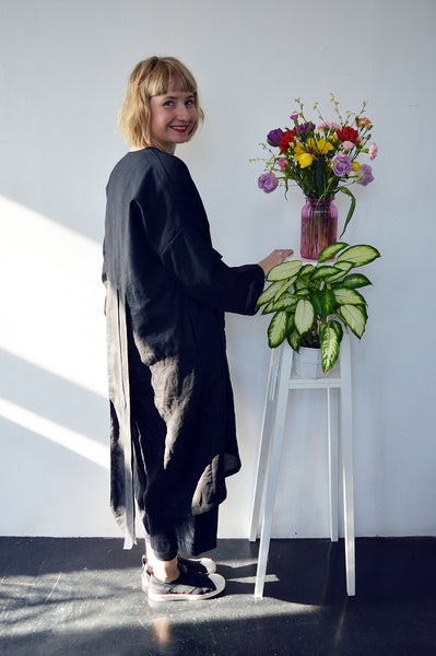 Fresh and New Spring Summer 2018 Black Linen Transformer Kimono - from dress to a summer coat
