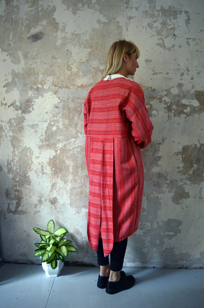Autumn/Winter Bright Red Woven Etno Style Long Sleeved warm Transformer Kimono - from dress to a kimono jacket