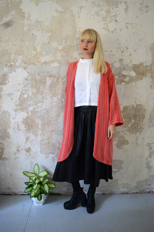 Autumn/Winter Bright Red Woven Etno Style Long Sleeved warm Transformer Kimono - from dress to a kimono jacket