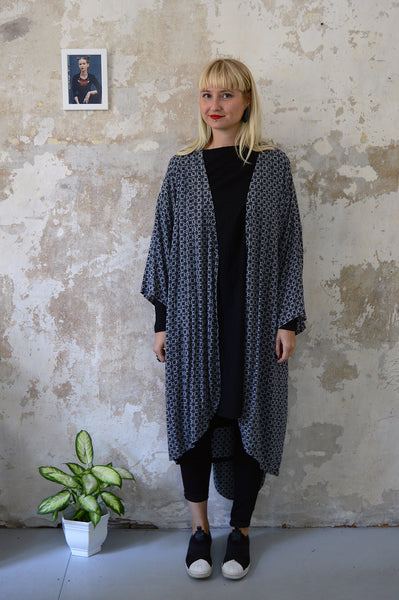 Grey Patterned Transformer Kimono - from dress to a kimono jacket