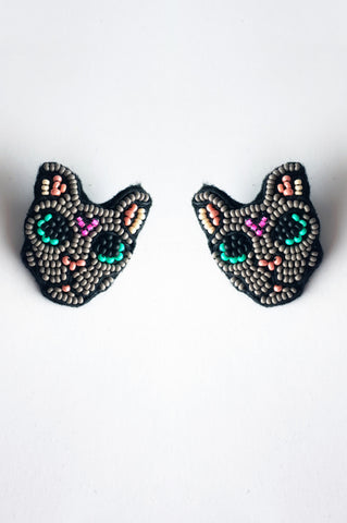 Grey cat earrings