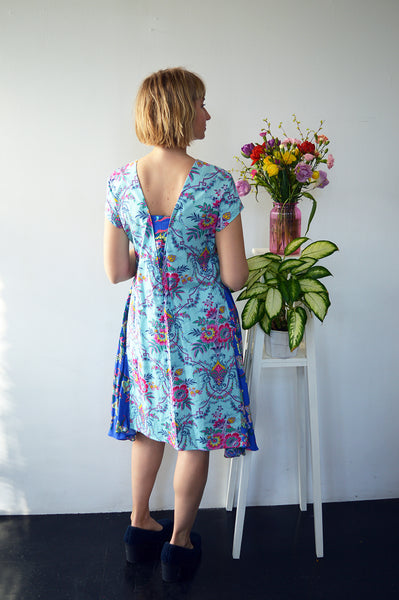Fresh and New Spring Summer 2018 Fun and Unique Dress in Super Colorful Patterned Print Cotton with Patterned Side Wedge