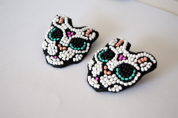 White cat earrings