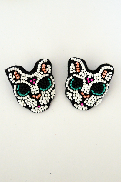 White cat earrings